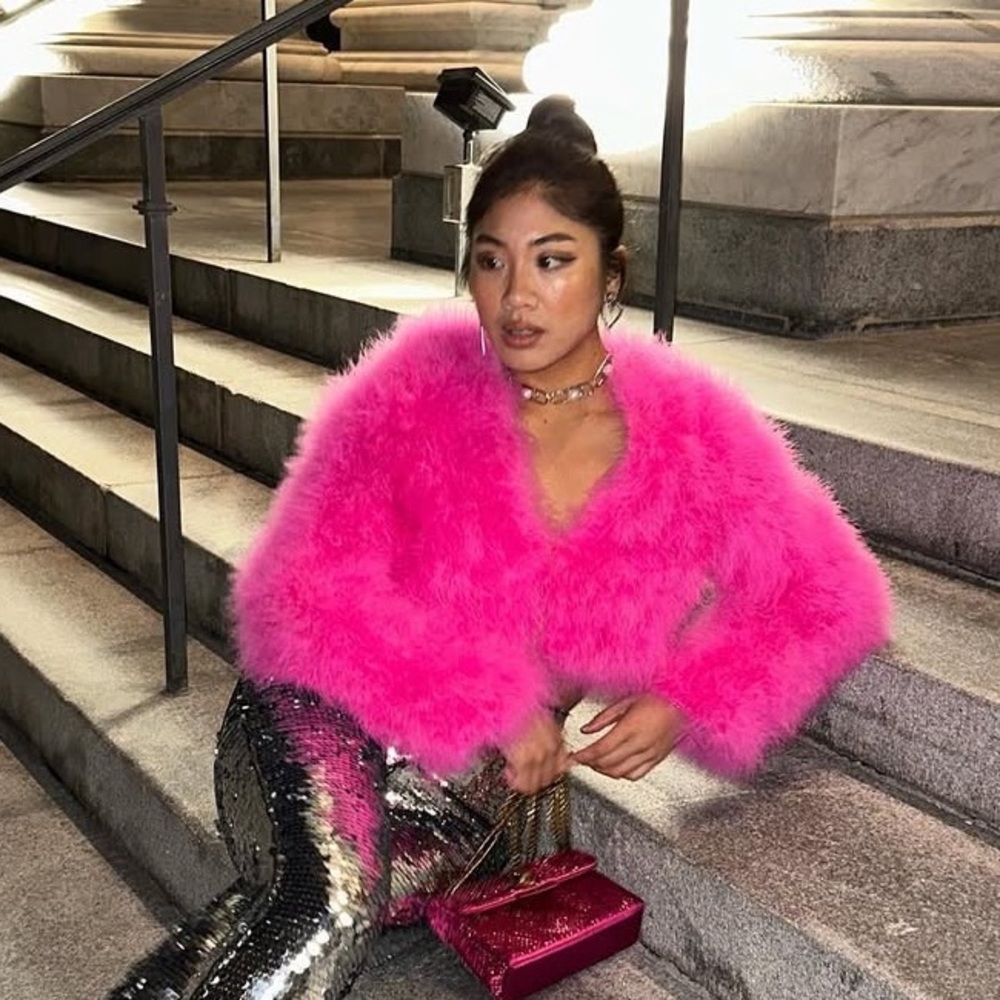 Nadine Merabi- Pink cropped faux sweater